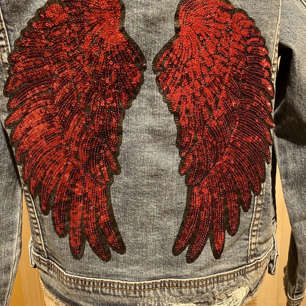 Jean Jacket with stunning red sequin wings on back